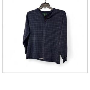 Hunt Club Men’s Navy Plaid Henley Shirt Size Medium